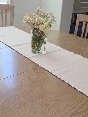 Williams Sonoma Table Runner 106" x 16" Cream/Brown Blanket Stitch 100% Cotton
